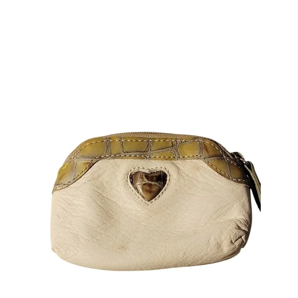 Brighton Heart Leather Coin Change Wallet Cream Gold Zipper